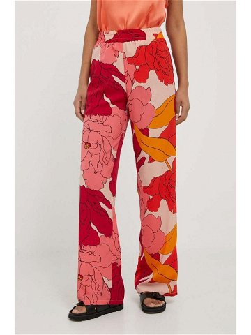 Kalhoty Sisley dámské růžová barva jednoduché high waist
