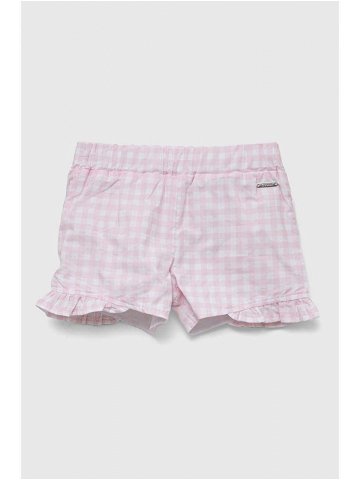 Dětské bavlněné šortky Guess růžová barva vzorované