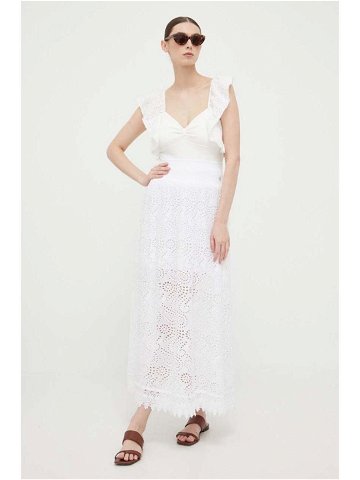Bavlněná sukně Guess bílá barva maxi áčková