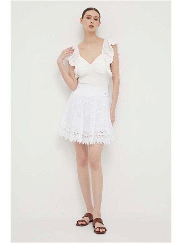 Bavlněná sukně Guess bílá barva mini áčková
