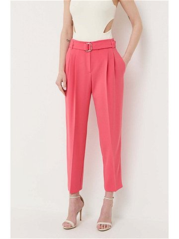Kalhoty BOSS dámské růžová barva jednoduché high waist