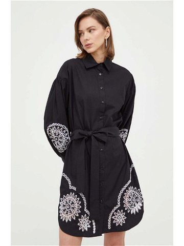 Bavlněné šaty Twinset černá barva mini oversize