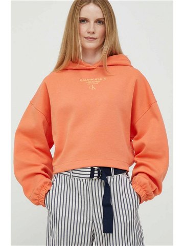 Mikina Calvin Klein Jeans dámská oranžová barva s kapucí s potiskem