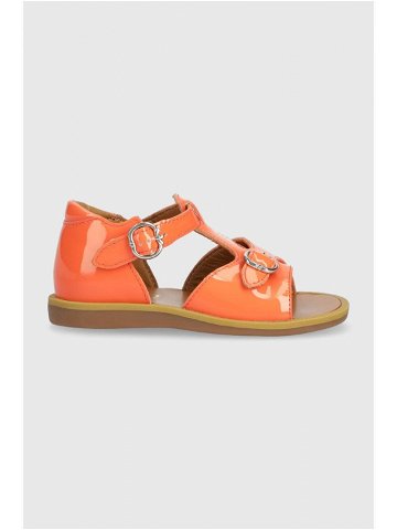 Dětské kožené sandály Pom D api oranžová barva