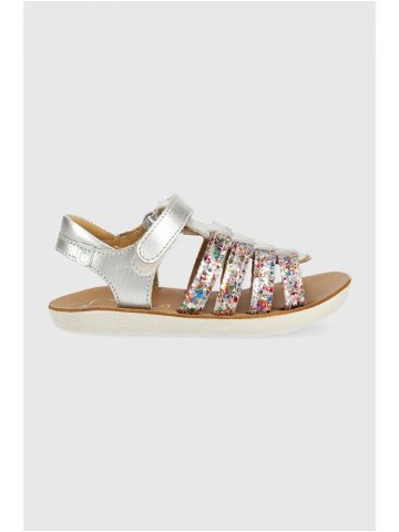 Dětské kožené sandály Shoo Pom stříbrná barva