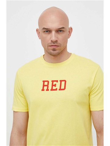 Bavlněné tričko United Colors of Benetton žlutá barva s potiskem