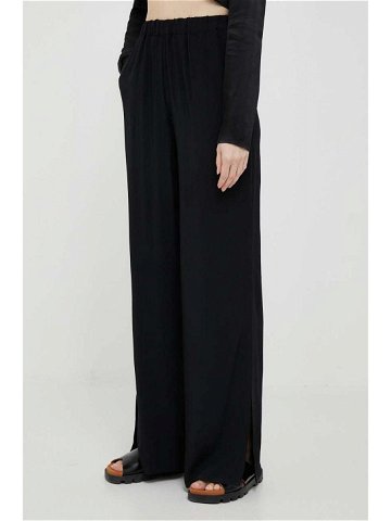 Kalhoty Sisley dámské černá barva jednoduché high waist