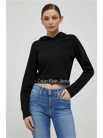Mikina Calvin Klein Jeans dámská černá barva s kapucí s potiskem