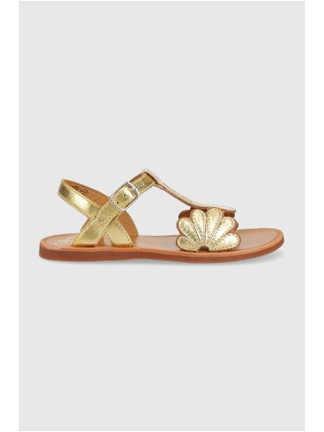 Dětské kožené sandály Pom D api zlatá barva