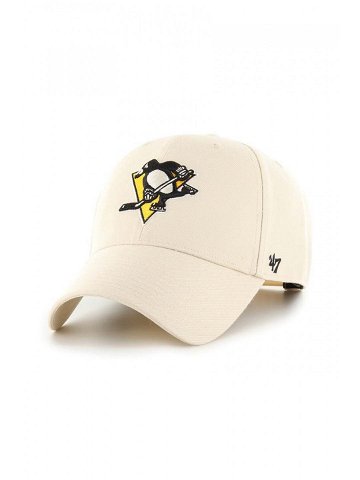 Čepice s vlněnou směsí 47brand NHL Pittsburgh Penguins béžová barva s aplikací
