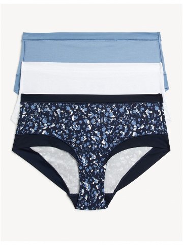 Sada tří dámských kalhotek s nízkým pasem v bílé světle a tmavě modré barvě Marks & Spencer