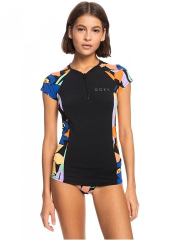 Roxy dámské tričko na surf Caps Sleeve Lyc Anthracite Flower Jammin Černá Velikost S