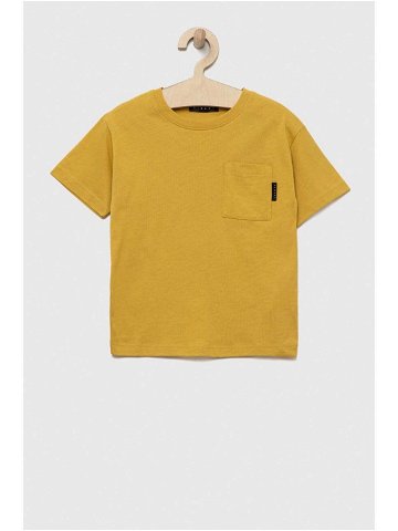 Dětské bavlněné tričko Sisley žlutá barva s potiskem