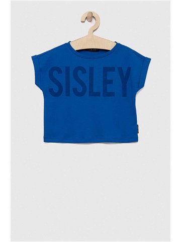 Dětské bavlněné tričko Sisley tmavomodrá barva