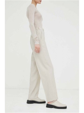 Vlněné kalhoty American Vintage béžová barva jednoduché high waist