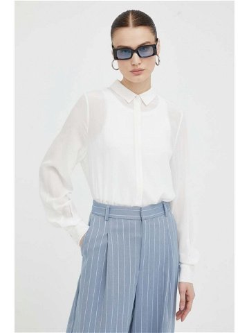 Hedvábné tričko Bruuns Bazaar bílá barva regular s klasickým límcem