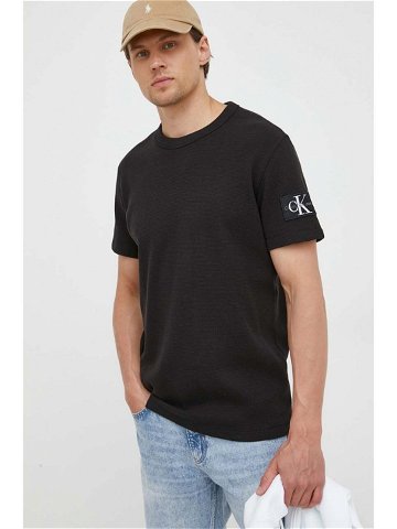 Bavlněné tričko Calvin Klein Jeans černá barva s aplikací J30J323489