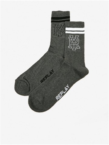 Sada dvou párů pánských ponožek v tmavě šedé barvě Replay