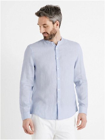 Světle modrá pánská lněná košile Celio Damaolin