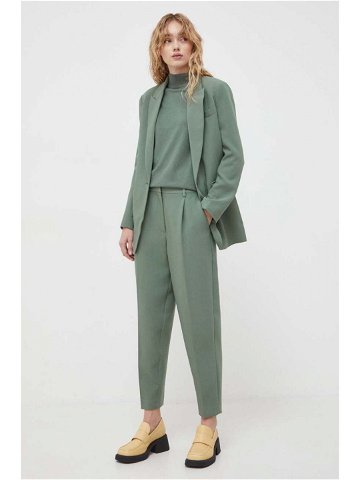 Kalhoty Bruuns Bazaar dámské zelená barva přiléhavé high waist
