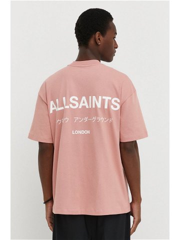 Bavlněné tričko AllSaints černá barva s potiskem