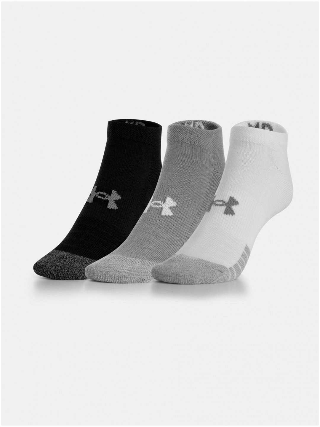 Sada tří párů dětských ponožek v bílé šedé a černé barvě Under Armour UA Heatgear 3pk No Show Yth