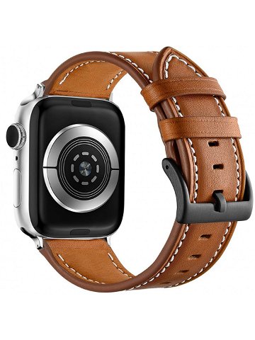 4wrist Kožený řemínek s bílým prošíváním pro Apple Watch – Brown 42 44 45 49 mm