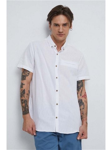 Plátěná košile Medicine pánská bílá barva regular s límečkem button-down