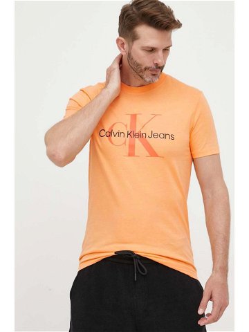 Bavlněné tričko Calvin Klein Jeans oranžová barva s potiskem J30J320806