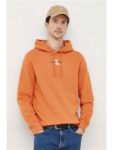 Mikina Calvin Klein Jeans pánská oranžová barva s kapucí s aplikací