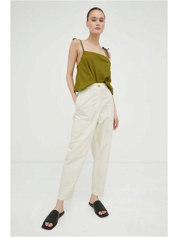 Kalhoty Marc O Polo dámské béžová barva jednoduché high waist