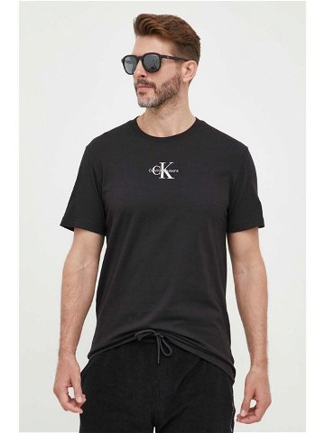 Bavlněné tričko Calvin Klein Jeans černá barva s potiskem J30J323483