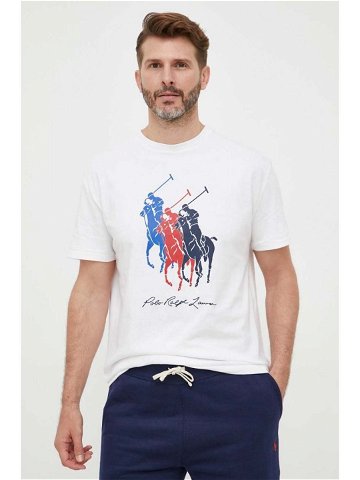 Bavlněné tričko Polo Ralph Lauren bílá barva s potiskem