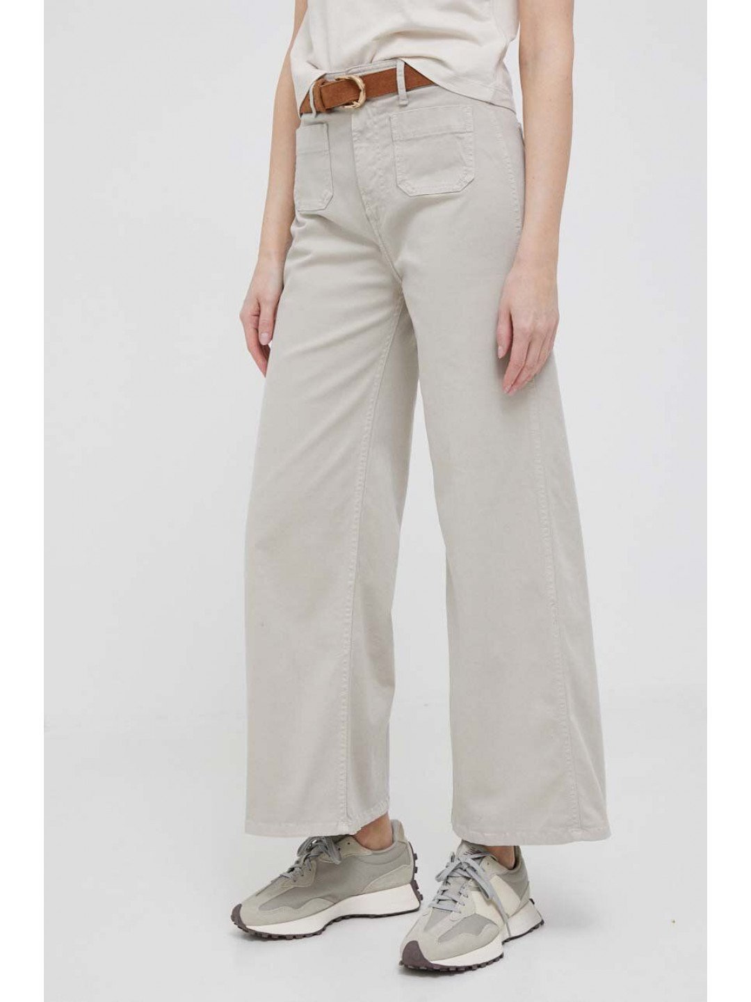 Kalhoty Pepe Jeans dámské šedá barva široké high waist