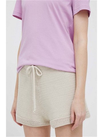 Bavlněné šortky Sisley béžová barva hladké high waist