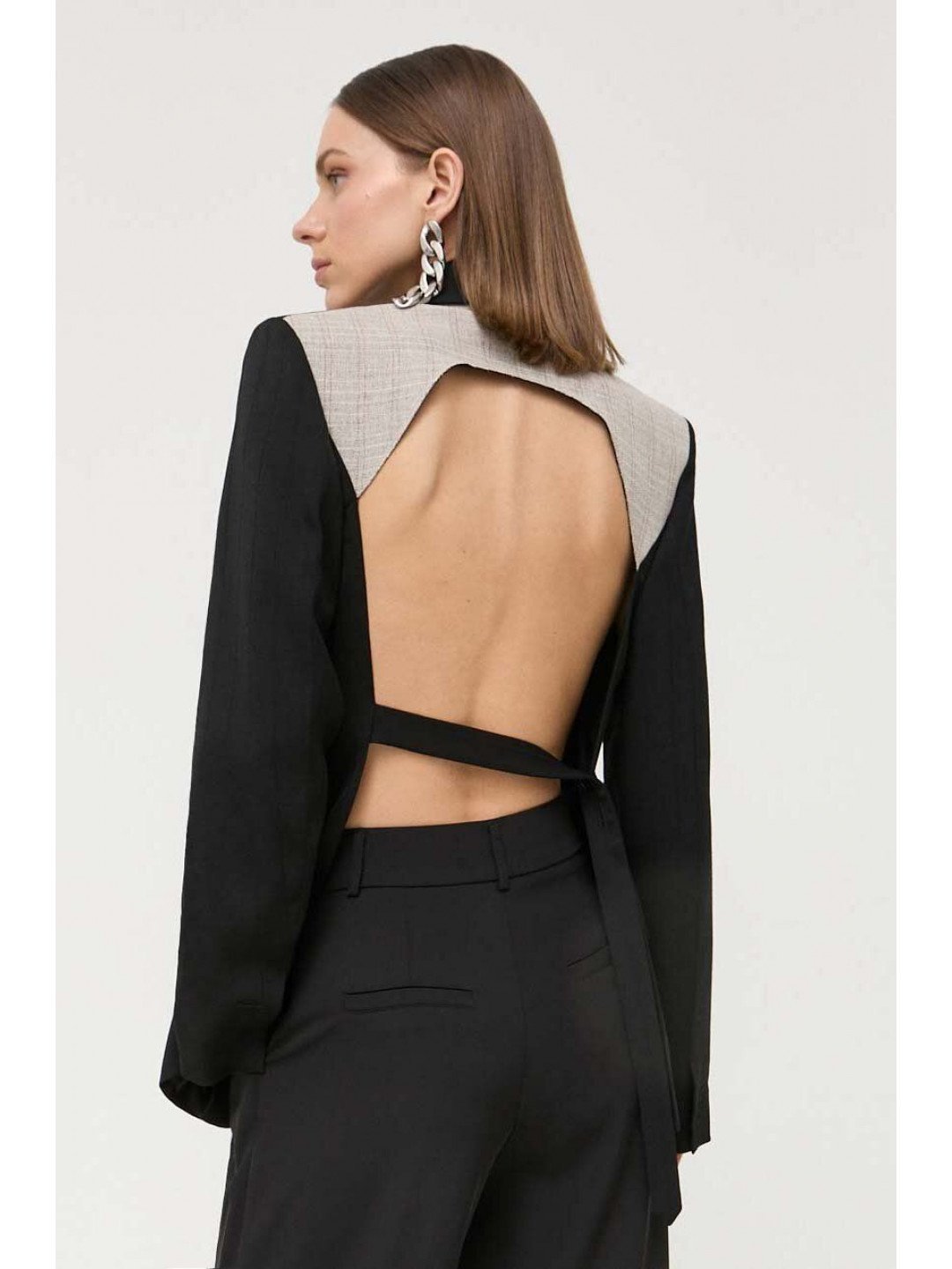 Vlněná bunda Victoria Beckham černá barva bez zapínání hladká