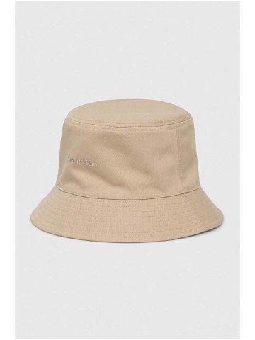 Oboustranný bavlněný klobouk Calvin Klein béžová barva bavlněný K60K610992