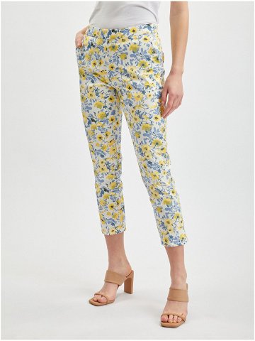 Žluto-bílé dámské zkrácené květované kalhoty ORSAY