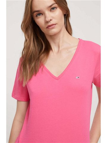Bavlněné tričko Tommy Jeans růžová barva DW0DW11458
