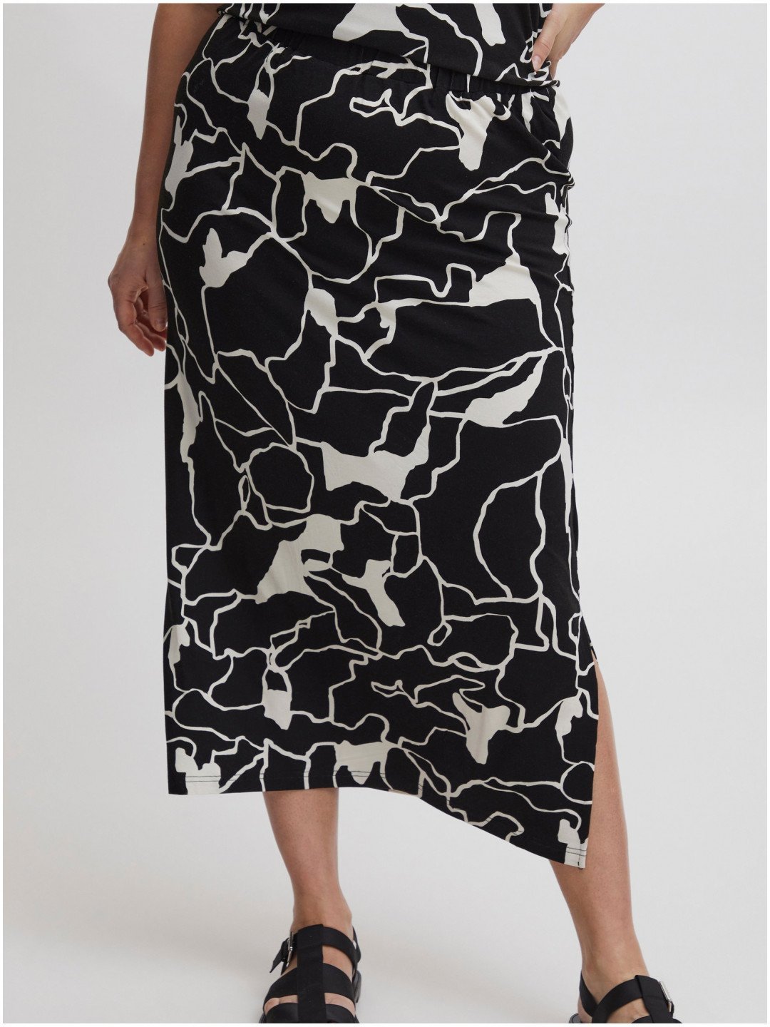 Bílo-černá dámská vzorovaná midi sukně Fransa