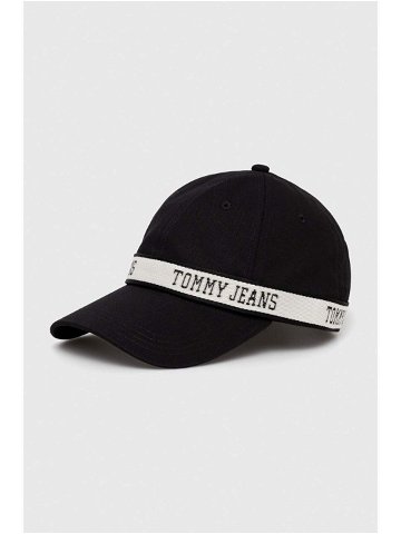 Bavlněná baseballová čepice Tommy Jeans černá barva s potiskem