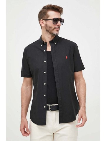 Košile Polo Ralph Lauren pánská černá barva slim s límečkem button-down