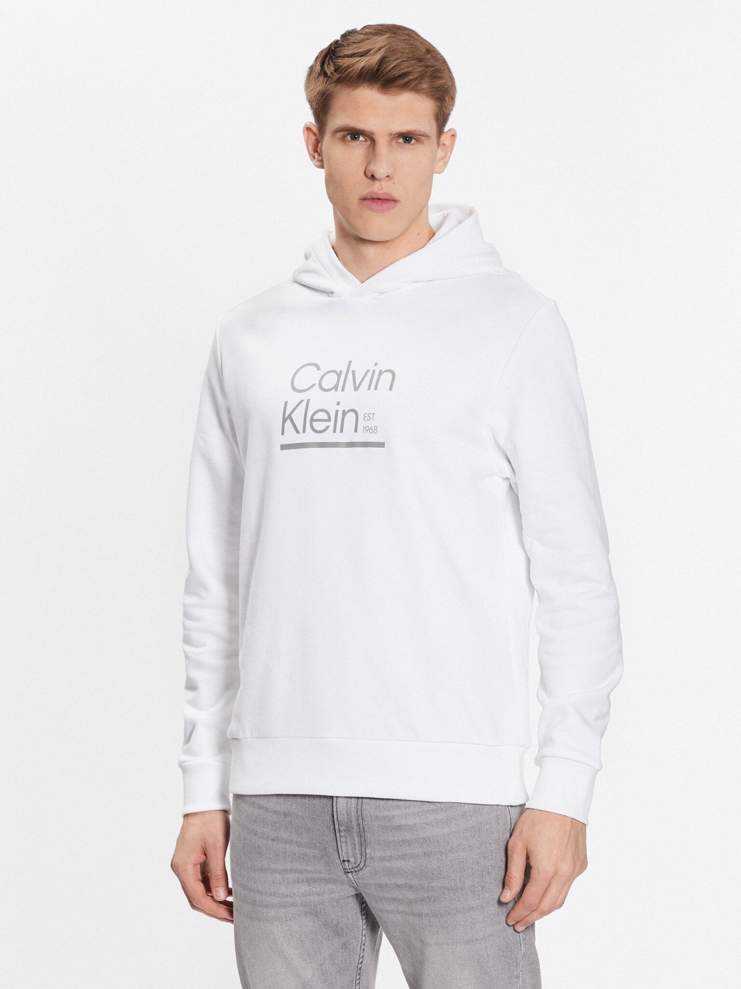 Calvin Klein Mikina Contrast Line Logo K10K111569 Bílá Regular Fit