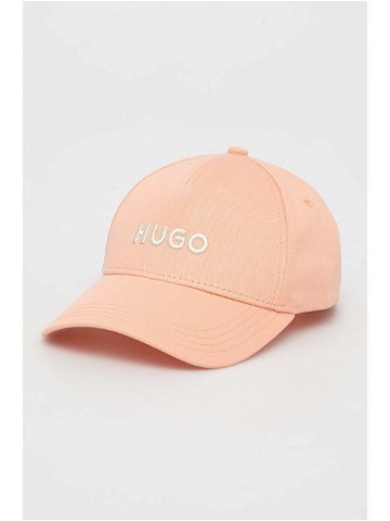 Bavlněná baseballová čepice HUGO oranžová barva s aplikací 50496033