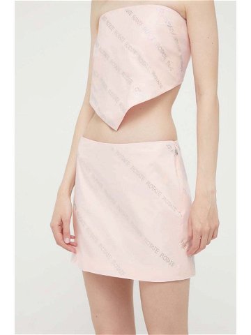 Bavlněná sukně Rotate růžová barva mini