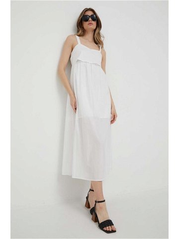 Bavlněné šaty Sisley bílá barva midi