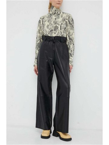Kožené kalhoty Day Birger et Mikkelsen dámské černá barva široké high waist