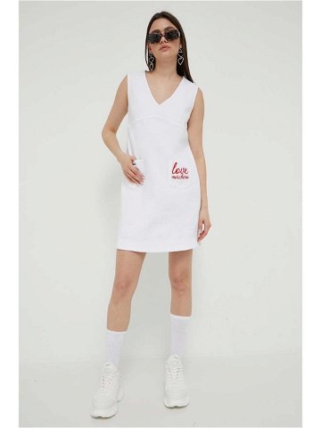 Džínové šaty Love Moschino bílá barva mini
