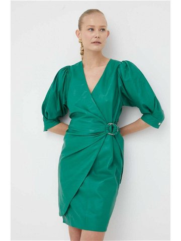 Kožené šaty 2NDDAY zelená barva mini