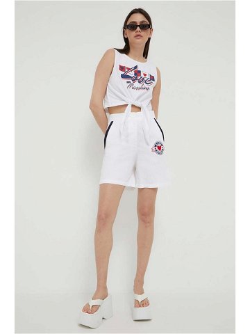 Bavlněné šortky Love Moschino bílá barva s aplikací high waist